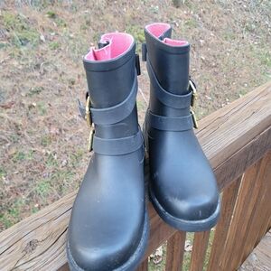 Kate Spade Black Rubber Buckle Ankle Boots